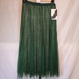 Green Sparkly Mesh Tulle Long Skirt